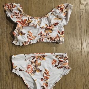 Janie and Jack Floral Bikini - White and Orange Girl Size 6